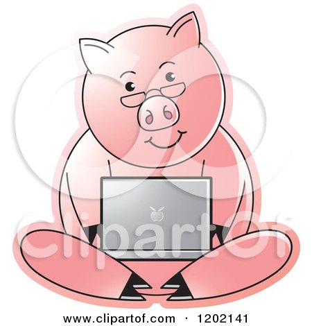 Clipart of a Pig Using a Laptop Computer - Royalty Free Vector Illustration by Lal Perera