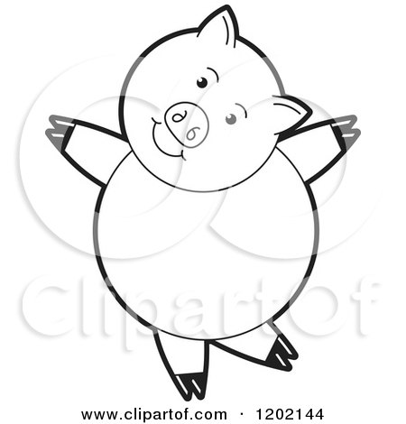 Clipart of a Black and White Pig Dancing - Royalty Free Vector Illustration by Lal Perera