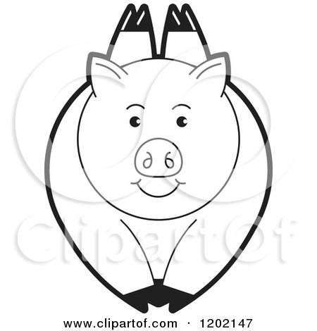 Clipart of a Black and White Pig Leaping - Royalty Free Vector Illustration by Lal Perera