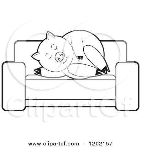 Clipart of a Black and White Pig Sleeping on a Sofa - Royalty Free Vector Illustration by Lal Perera