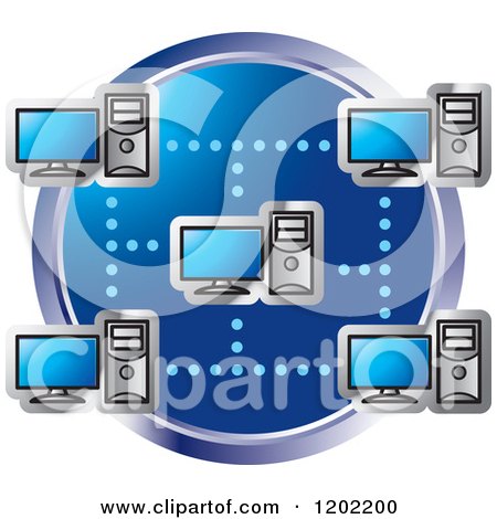 Clipart of a Blue Computer Network Icon - Royalty Free Vector Illustration by Lal Perera