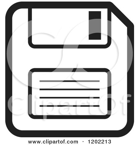 Clipart of a Black and White Computer Floppy Disk Icon - Royalty Free Vector Illustration by Lal Perera