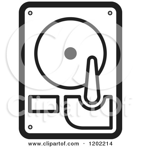 Clipart of a Black and White Computer Hard Disk Icon - Royalty Free Vector Illustration by Lal Perera