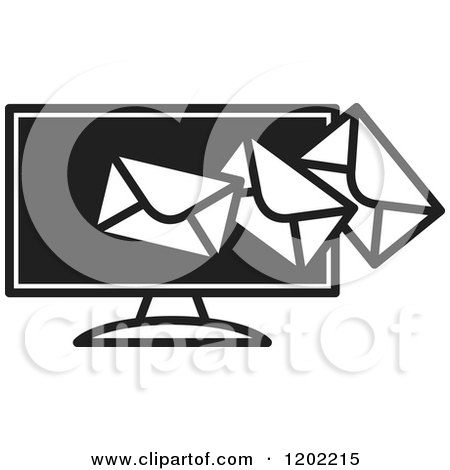 Clipart of a Black and White Computer Screen and Email Icon - Royalty Free Vector Illustration by Lal Perera