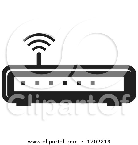 Clipart of a Black and White Computer Internet Modem - Royalty Free Vector Illustration by Lal Perera