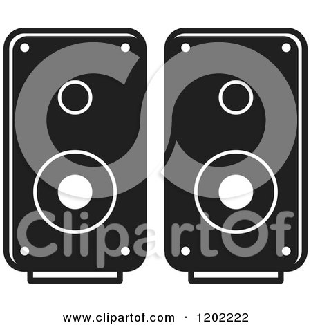 Clipart of a Black and White Computer Speakers Icon - Royalty Free Vector Illustration by Lal Perera