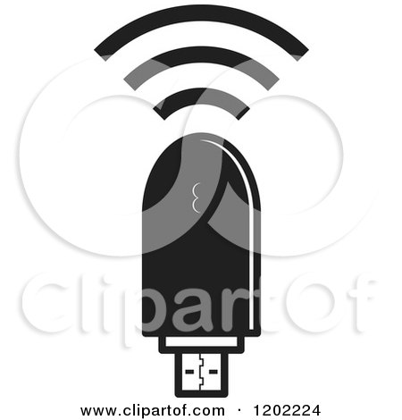 Clipart of a Black and White Computer Wireless Usb Modem - Royalty Free Vector Illustration by Lal Perera