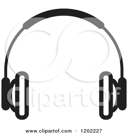 Clipart of a Black and White Wireless Computer Headphone Icon - Royalty Free Vector Illustration by Lal Perera