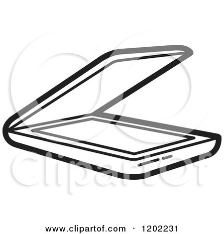 Clipart of a Black and White Computer Flatbed Scanner Icon - Royalty Free Vector Illustration by Lal Perera