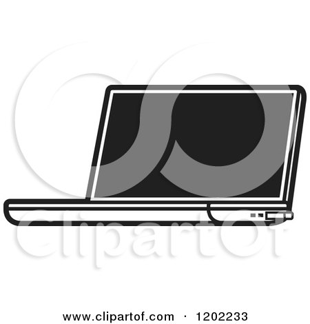 Clipart of a Black and White Laptop Computer Icon - Royalty Free Vector Illustration by Lal Perera