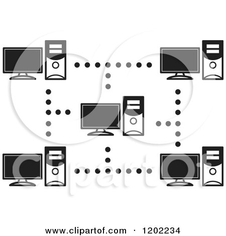 Clipart of a Black and White Computer Network Icon - Royalty Free Vector Illustration by Lal Perera