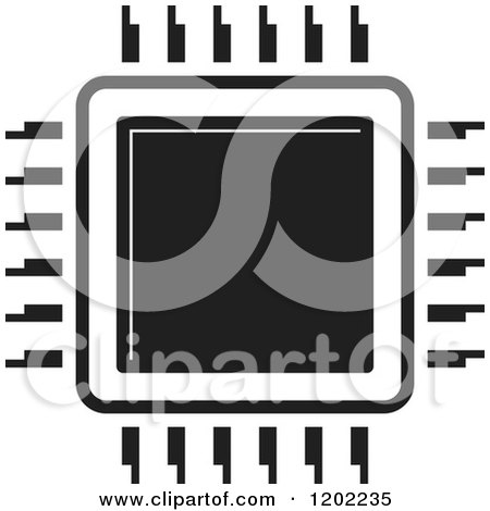 Clipart of a Black and White Computer Processor Chip Icon - Royalty Free Vector Illustration by Lal Perera