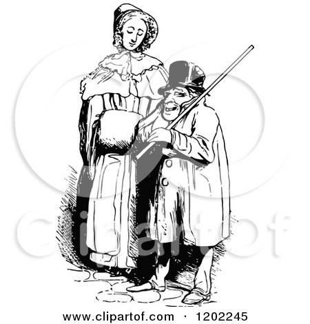 Clipart of a Vintage Black and White Odd Couple - Royalty Free Vector Illustration by Prawny Vintage
