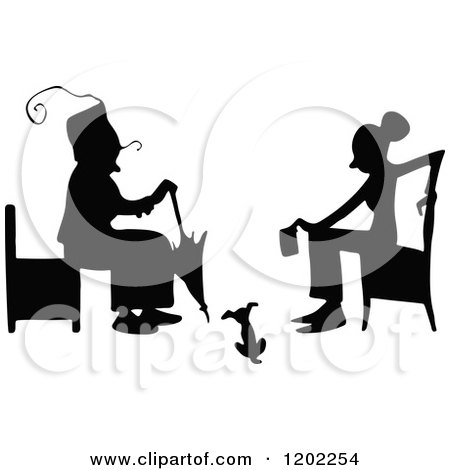 Clipart of Vintage Black and White Silhouetted Women Sitting - Royalty Free Vector Illustration by Prawny Vintage