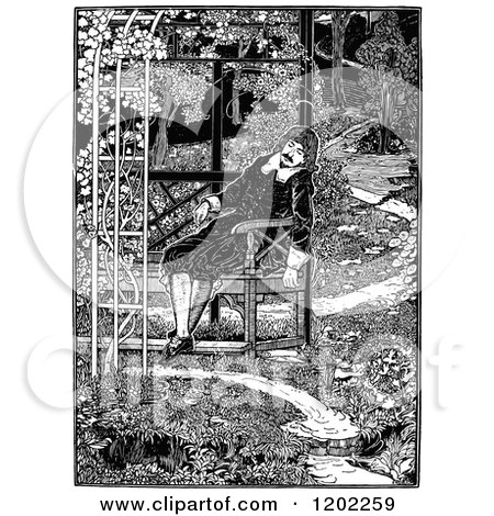 Clipart of Vintage Black and White Pilgrims Progress Sleeping - Royalty Free Vector Illustration by Prawny Vintage