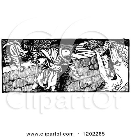 Clipart of Vintage Black and White Pilgrims Progress - Royalty Free Vector Illustration by Prawny Vintage