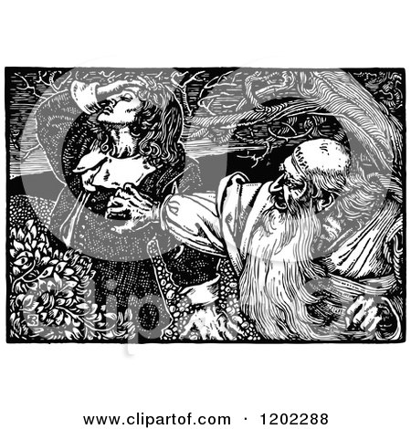 Clipart of Vintage Black and White Pilgrims Progress - Royalty Free Vector Illustration by Prawny Vintage
