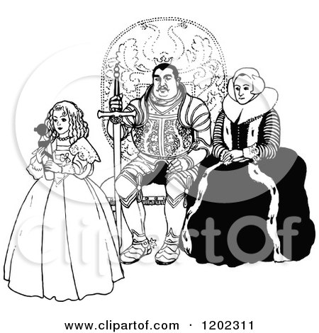 Clipart of a Vintage Black and White Royal Family - Royalty Free Vector Illustration by Prawny Vintage