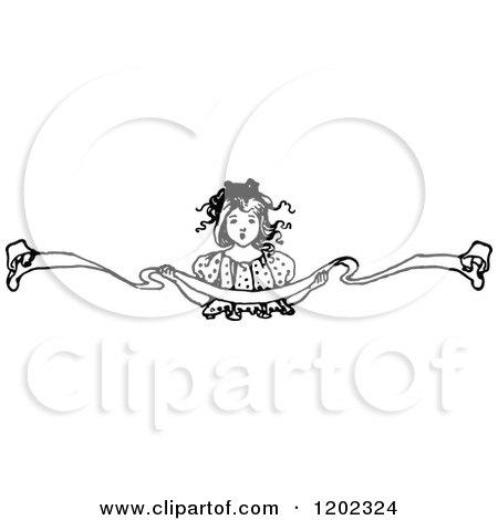 Clipart of a Vintage Black and White Girl Holding a Ribbon - Royalty Free Vector Illustration by Prawny Vintage