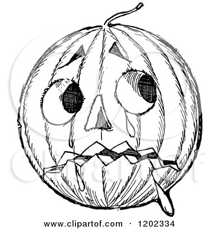 Clipart of a Vintage Black and White Emerald Oz Pumpkin Head - Royalty Free Vector Illustration by Prawny Vintage