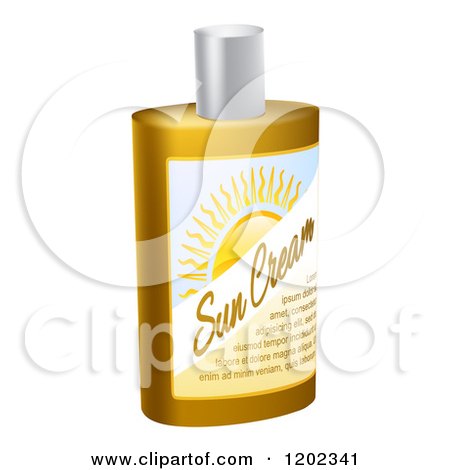 Clipart of a Bottle of Sun Block Cream with Sample Text and a Sun - Royalty Free Vector Illustration by AtStockIllustration