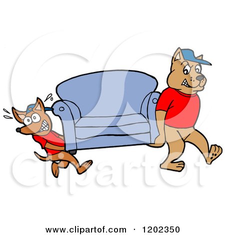 Cartoon of Pit Bull and Chihuahua Mover Dogs Carying a Sofa - Royalty Free Vector Clipart by LaffToon