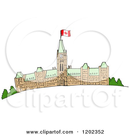Cartoon of Parliament Buildings with a Canadian Flag - Royalty Free Vector Clipart by LaffToon