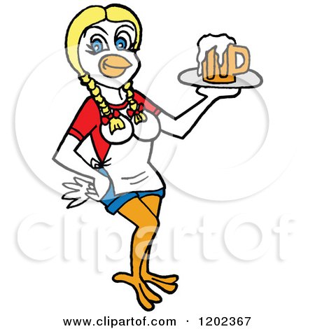 Cartoon of a Chick Waitress Serving Beer - Royalty Free Vector Clipart by LaffToon