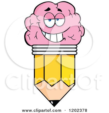 Cartoon of a Happy Brain Pencil Mascot - Royalty Free Vector Clipart by Hit Toon