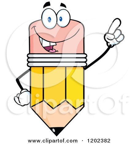 Cartoon of a Pencil Mascot Holding up a Finger - Royalty Free Vector Clipart by Hit Toon