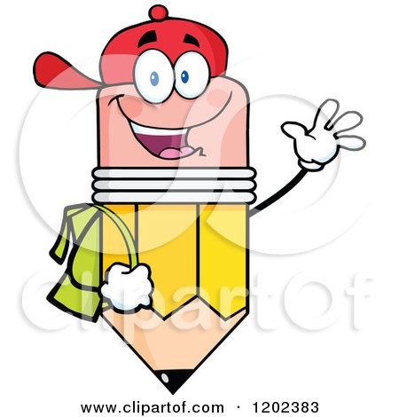 Cartoon of a Happy Pencil Student Mascot Waving - Royalty Free Vector Clipart by Hit Toon