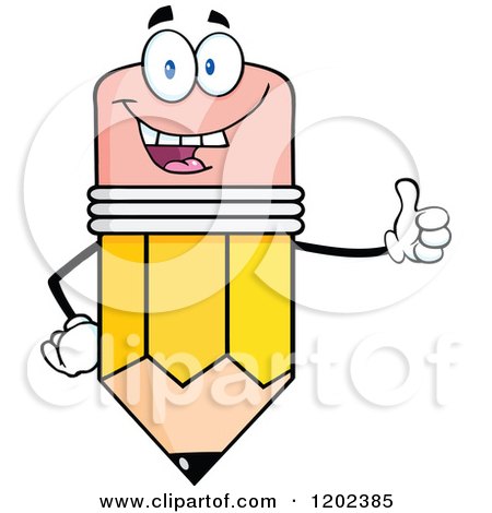 Cartoon of a Pleased Pencil Mascot Holding a Thumb up - Royalty Free Vector Clipart by Hit Toon