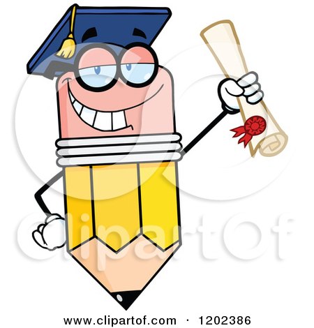 Cartoon of a Graduate Pencil Mascot Holding a Diploma - Royalty Free Vector Clipart by Hit Toon