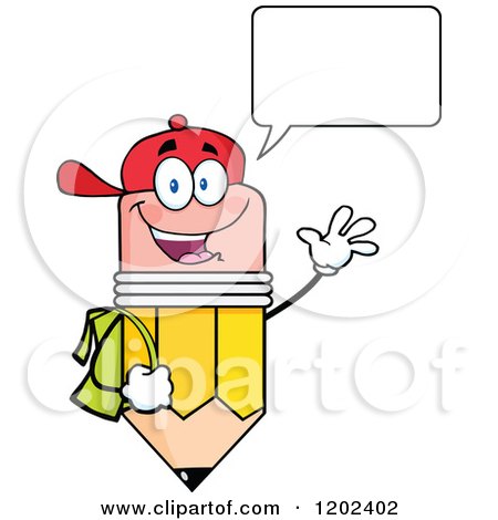 Cartoon of a Happy Talking Pencil Student Mascot Waving - Royalty Free Vector Clipart by Hit Toon
