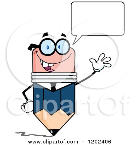 Cartoon of a Talking Business Pencil Mascot Waving - Royalty Free Vector Clipart by Hit Toon