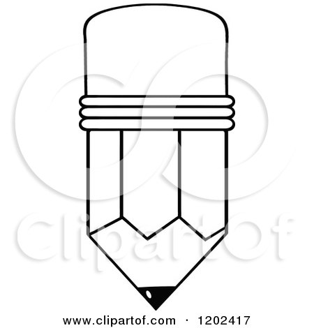 Cartoon of a Black and White Outlined Pencil - Royalty Free Vector Clipart by Hit Toon
