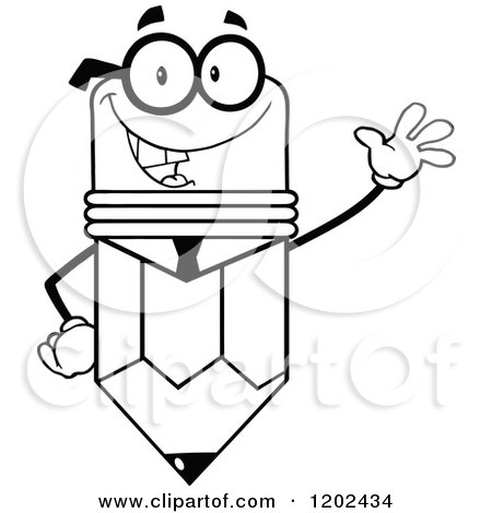 Cartoon of a Business Pencil Mascot Waving - Royalty Free Vector Clipart by Hit Toon
