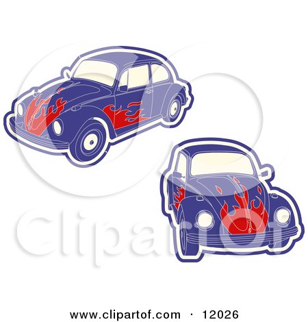 Purple VW Bug Car With Flames Clipart Illustration by AtStockIllustration