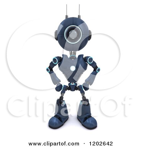 Clipart of a 3d Blue Android Robot Standing Guard - Royalty Free CGI Illustration by KJ Pargeter