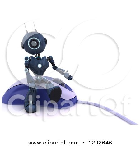 Clipart of a 3d Blue Android Robot Sitting on a Computer Mouse - Royalty Free CGI Illustration by KJ Pargeter