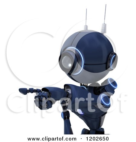 Clipart of a 3d Blue Android Robot Pointing to the Left - Royalty Free CGI Illustration by KJ Pargeter