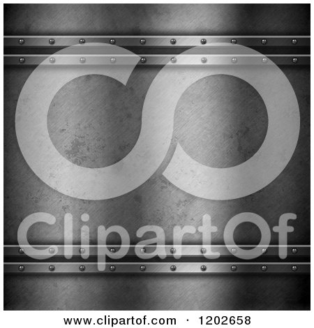 Clipart of a Grungy Metal Background with Riveted Bars - Royalty Free CGI Illustration by KJ Pargeter
