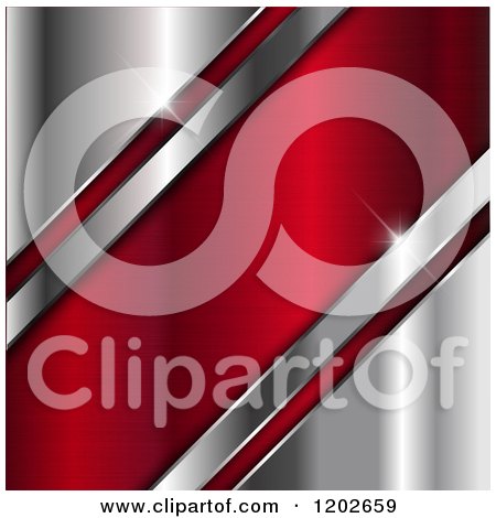 Clipart of 3d Silver Diagonal Corners over Red - Royalty Free Vector Illustration by KJ Pargeter