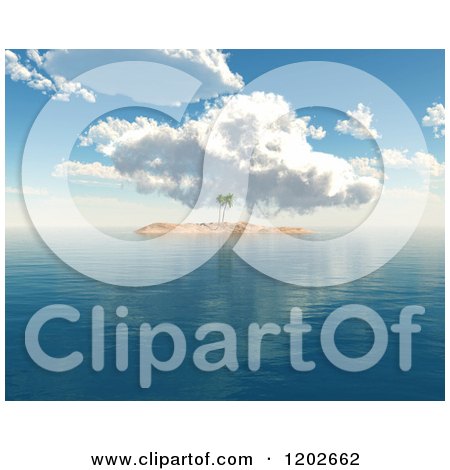 Clipart of a 3d Tropical Island with Palm Trees with a Bay and Blue Sky - Royalty Free CGI Illustration by KJ Pargeter
