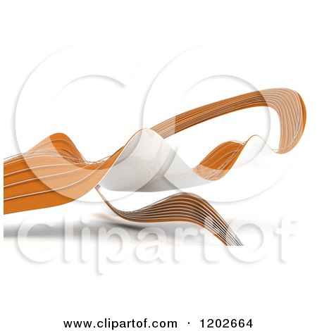 Clipart of a 3d Abstract Orange and White Ribbon over White - Royalty Free CGI Illustration by KJ Pargeter