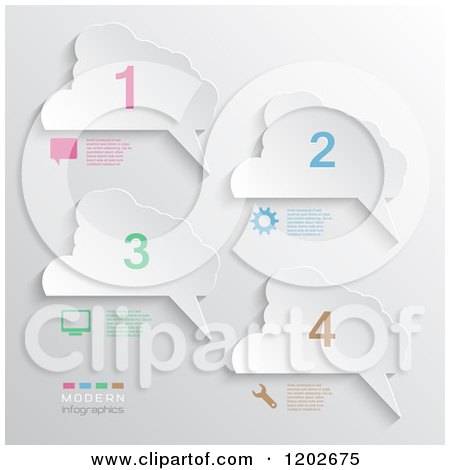 Clipart of Numbered Infographics Clouds with Sample Text on Gray - Royalty Free Vector Illustration by KJ Pargeter
