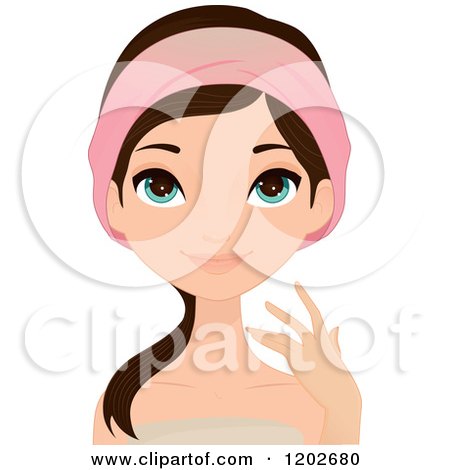 Clipart of a Young Brunette Woman with Blue Eyes, Wearing a Spa Headband and Towel - Royalty Free Vector Illustration by Melisende Vector