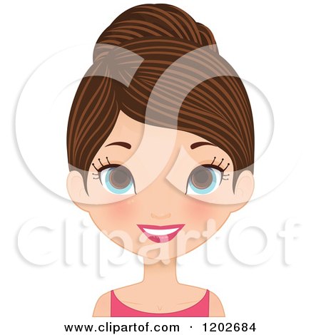Clipart of a Happy Young Brunette Woman with Blue Eyes - Royalty Free Vector Illustration by Melisende Vector
