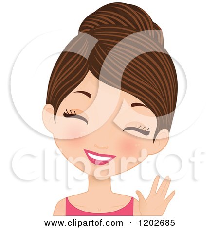 Clipart of a Happy Waving Young Brunette Woman - Royalty Free Vector Illustration by Melisende Vector