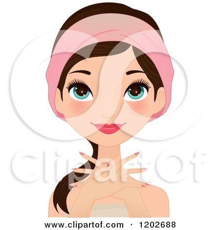 Clipart of a Young Brunette Woman with Blue Eyes with Spa Manicured Nails - Royalty Free Vector Illustration by Melisende Vector